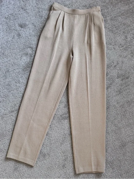 St John Collection Santana Knit Pants Beige Pleated High Waist Sz 4 Quiet Luxury - Picture 8 of 13